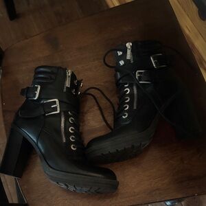 Guess Black Lace-Up Boots with Silver Accents